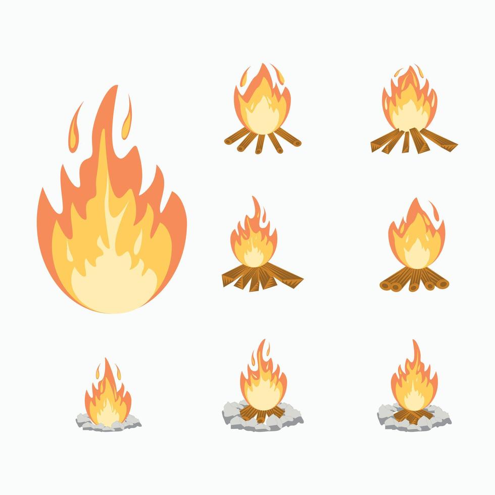 Fire in Bonfire fiery flame bright fireball flames of different shapes burns vector