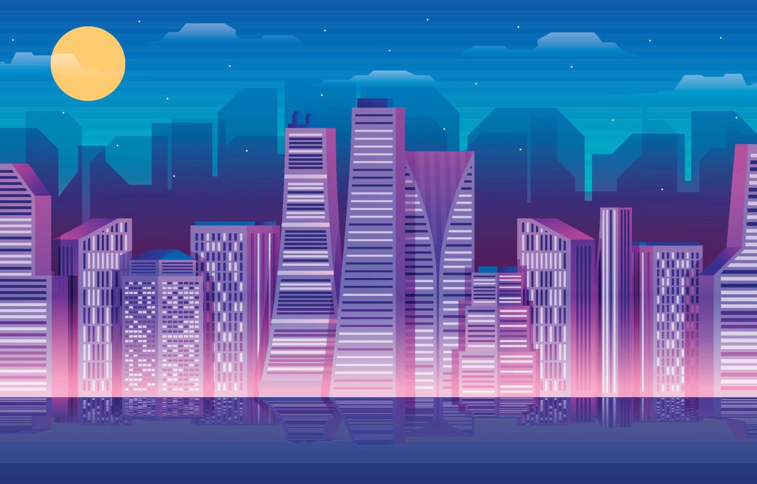 Modern Skyscraper View at Night Concept vector