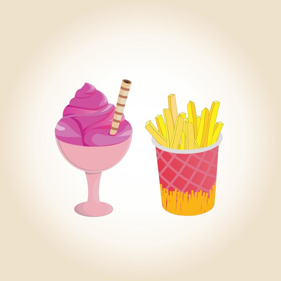 Ice cream fries illustration vector