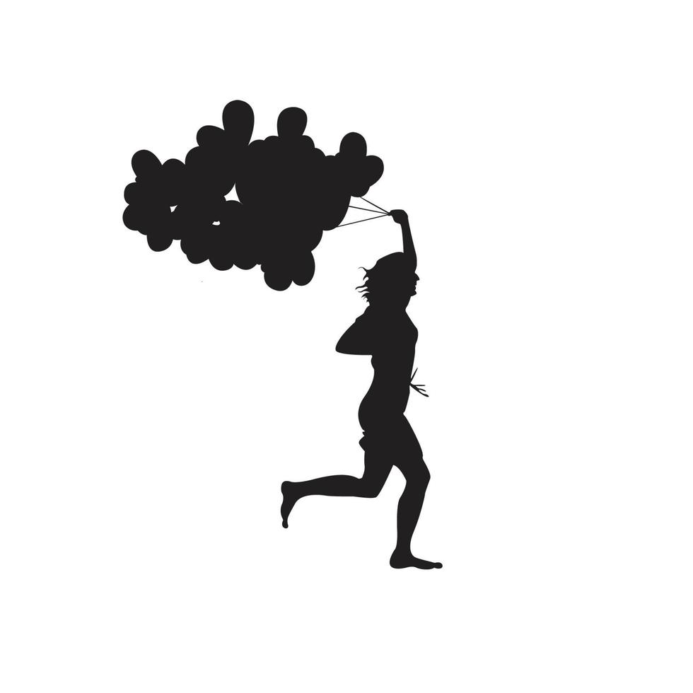 Happy person running with balloons silhouette vector