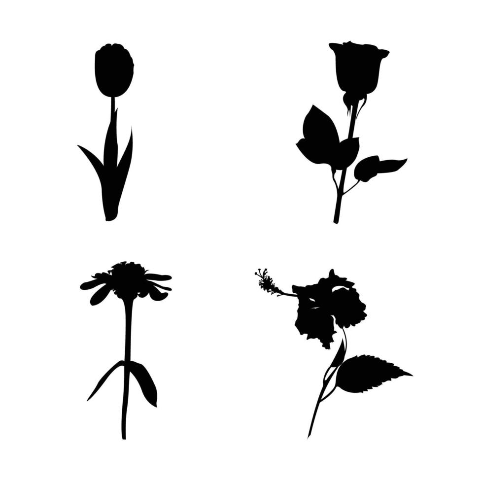 Set of four different Flowers silhouette vector