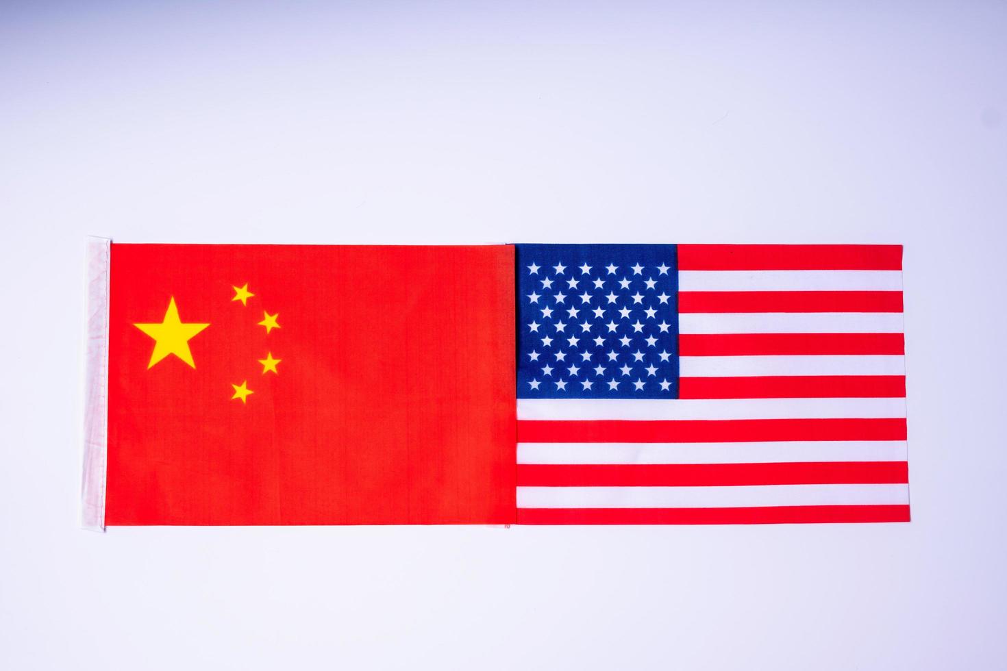 United state of America against China flags. Sanctions, war, conflict, Politics and relationship concept photo