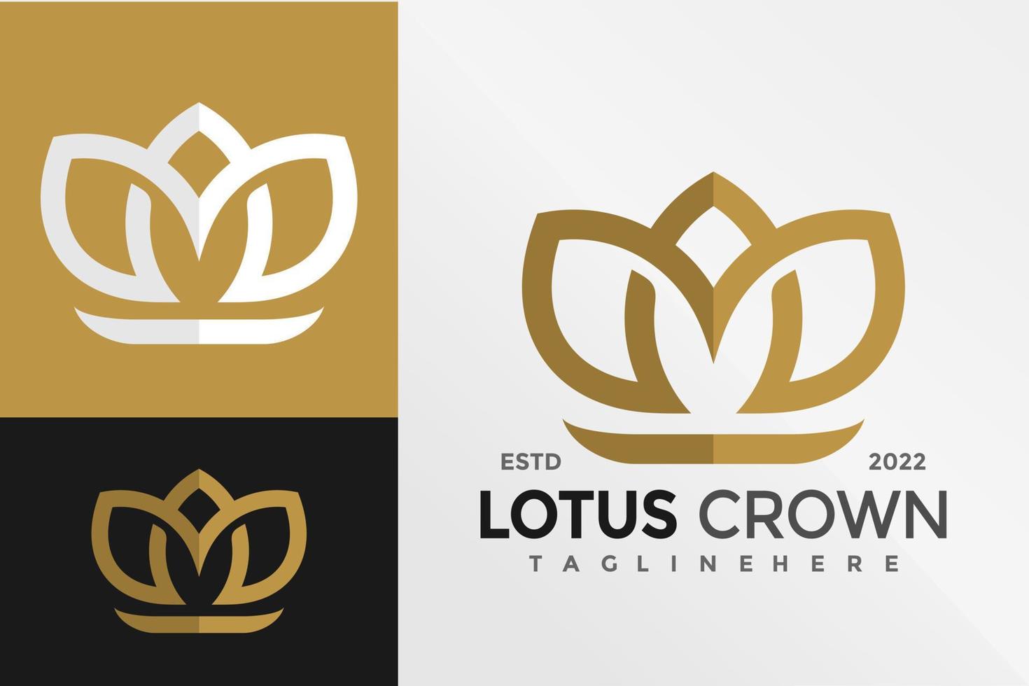 Plantilla de ilustración de vector de diseño de logotipo de corona de loto m dorado