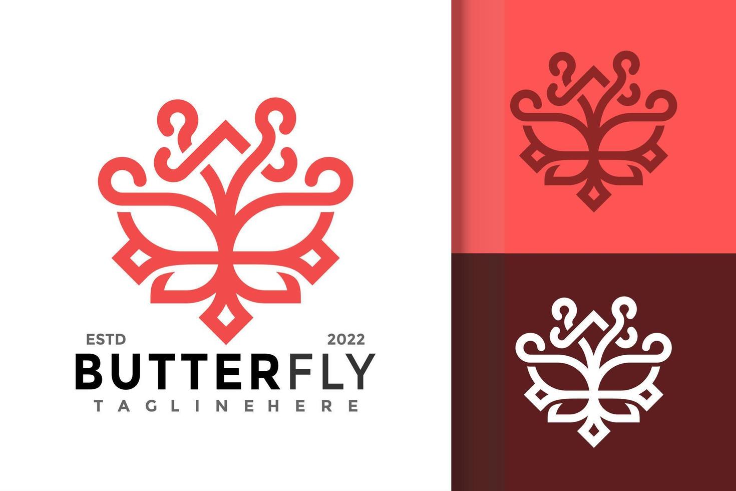 Red Butterfly Line Logo Design Vector Template