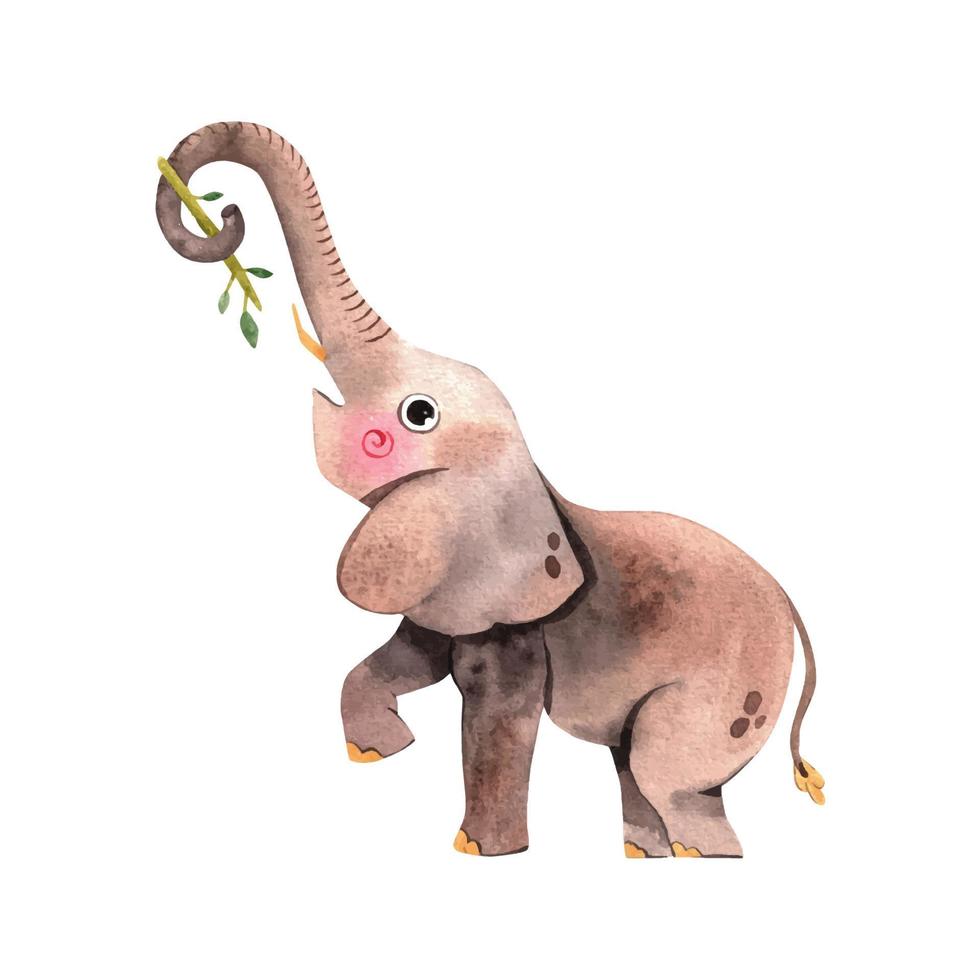 linda ilustración de elefante de dibujos animados de acuarela para niños diseño de impresión vector