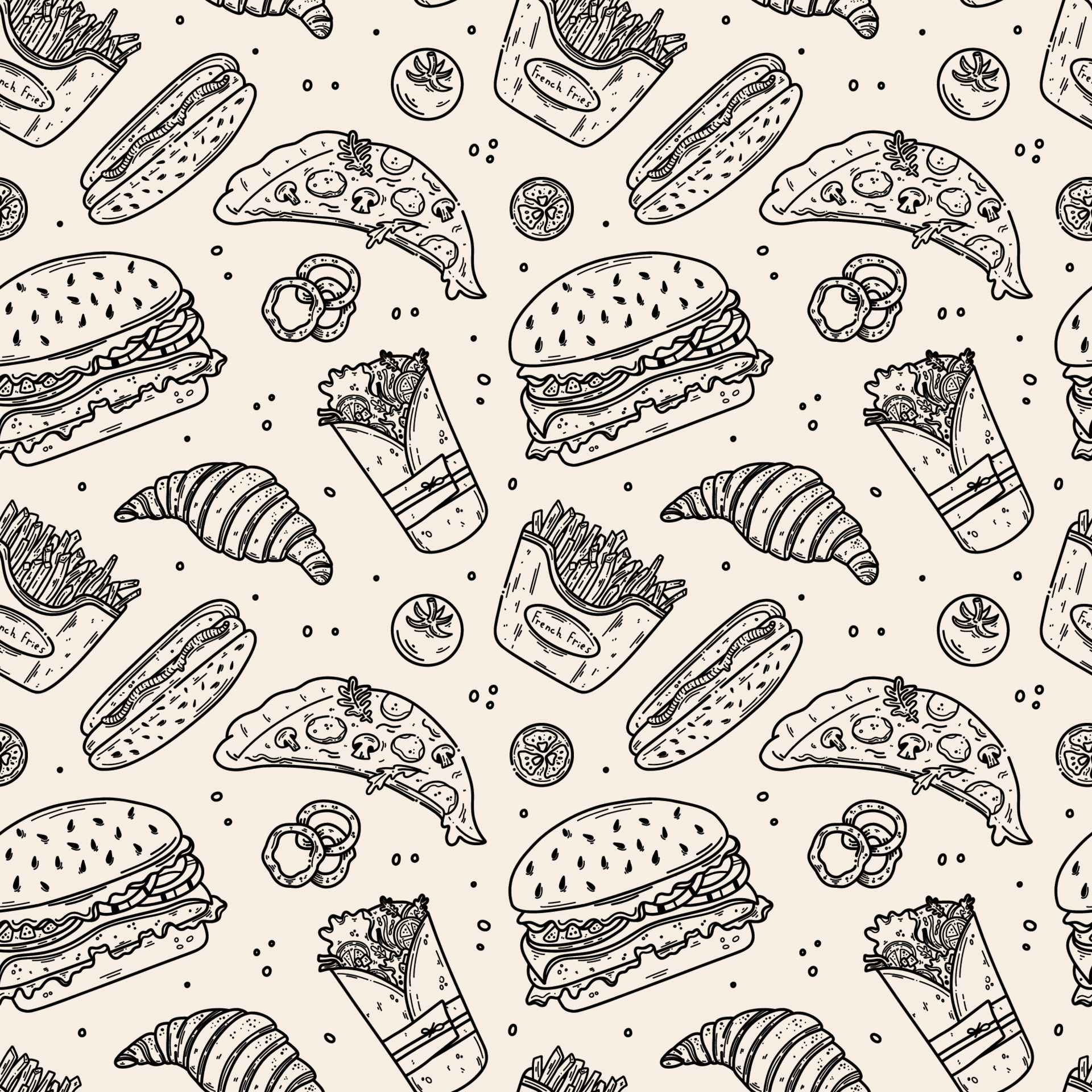Vector fast food pattern perfect for package design. Fast food seamless  background 7759744 Vector Art at Vecteezy