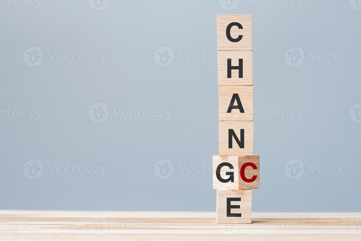 wooden cube blocks flipping CHANGE to CHANCE text. organizational, opportunity, mindset, attitude and Positive thinking concepts photo