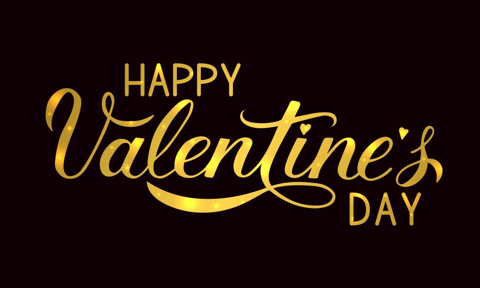 Happy Valentine s Day gold writing on black background. Hand drawn calligraphy lettering. Easy to edit vector template for Valentines day greeting card, party invitation, poster, flyer, banner etc.