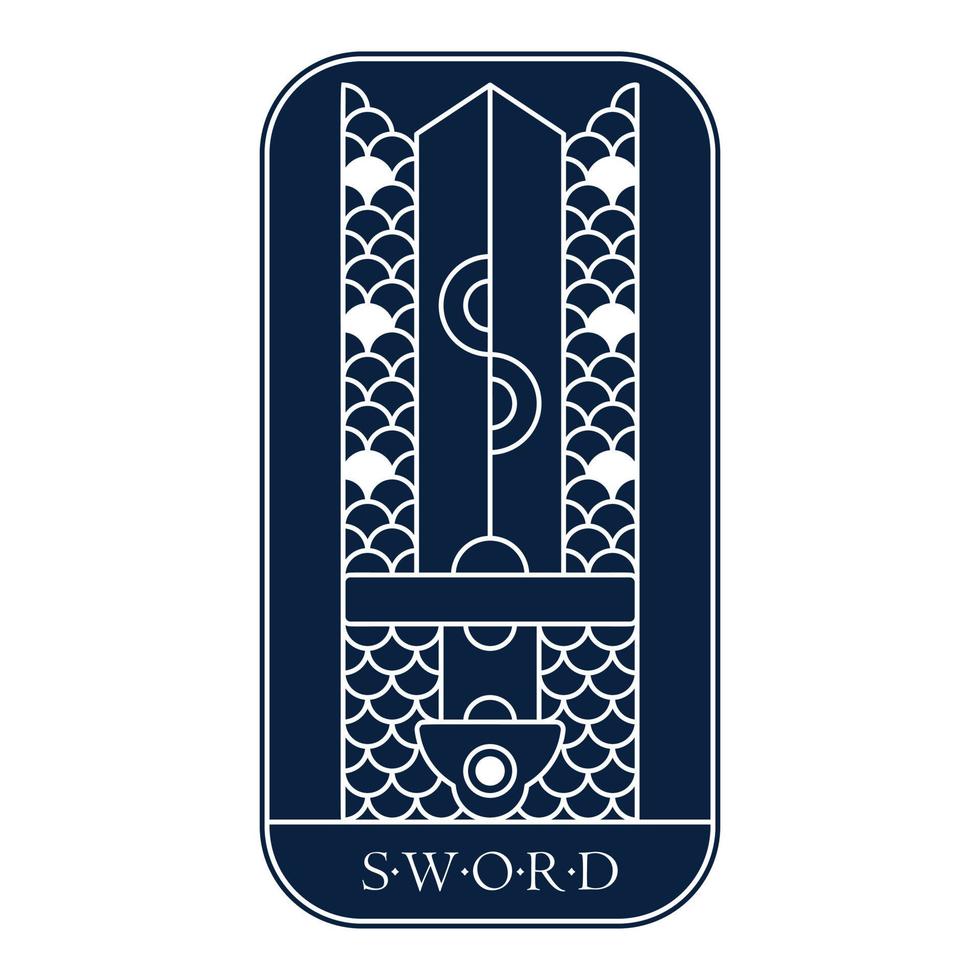 Viking sword and chain mail. Northern fantasy battle dark blue line art emblem. vector