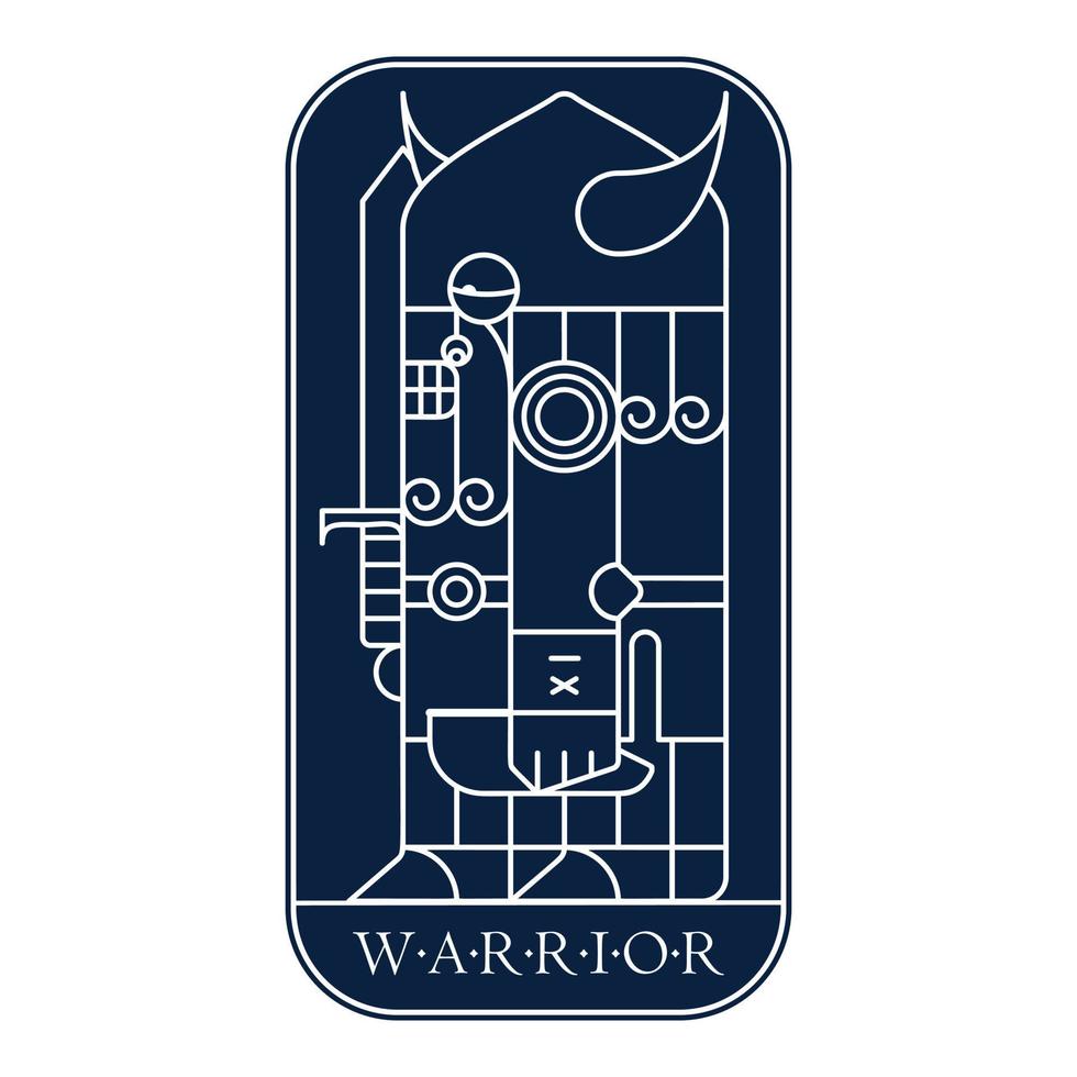 Dark blue card. Nordic warrior man in a horned helmet with a horn and a sword vector