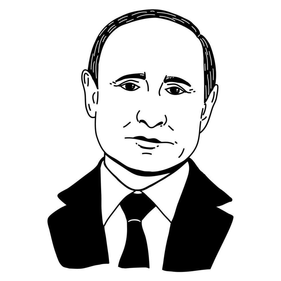 Vladimir Putin. The president of Russian Federation. The black and white illustration.Vladimir Putin. March 17, 2022. The president of Russian Federation. The black and white illustration. vector