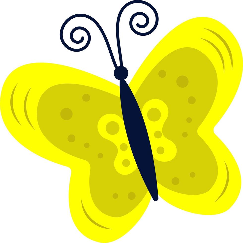Bright illustration of a yellow butterfly on a white background, vector insert, logo idea, coloring books, magazines, printing on clothes, advertising. Beautiful butterfly illustration.