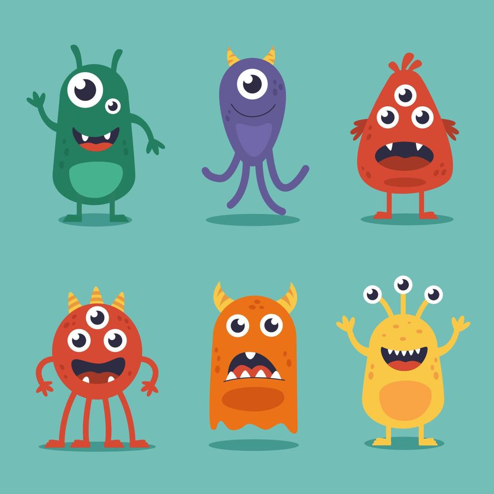 Cute Monster Character Set vector