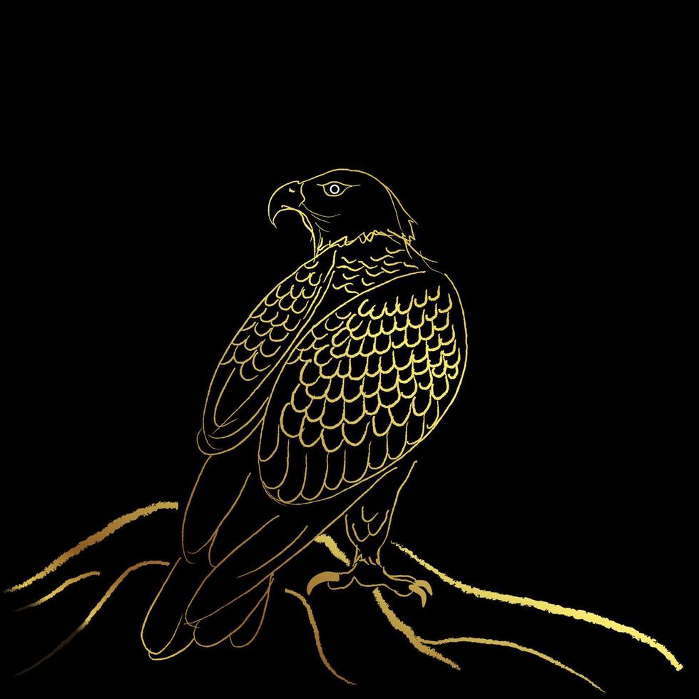 Eagle ,Sketch line art golden brush over black background vector