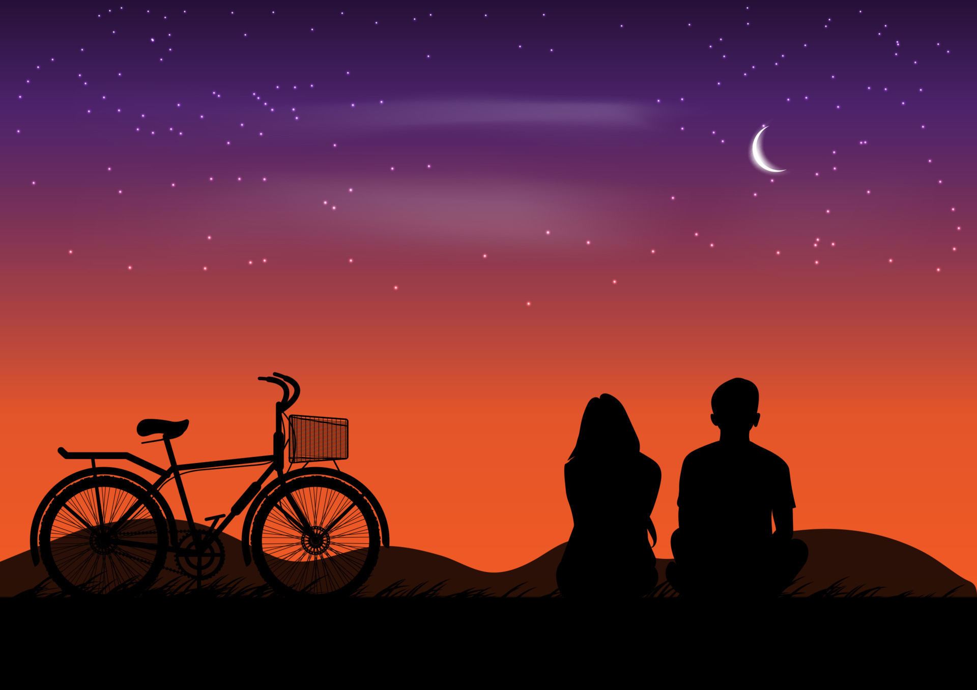 graphics drawing couple sit and view nature landscape silhouette after  sunset for wallpaper background vector illustration 7762465 Vector Art at  Vecteezy