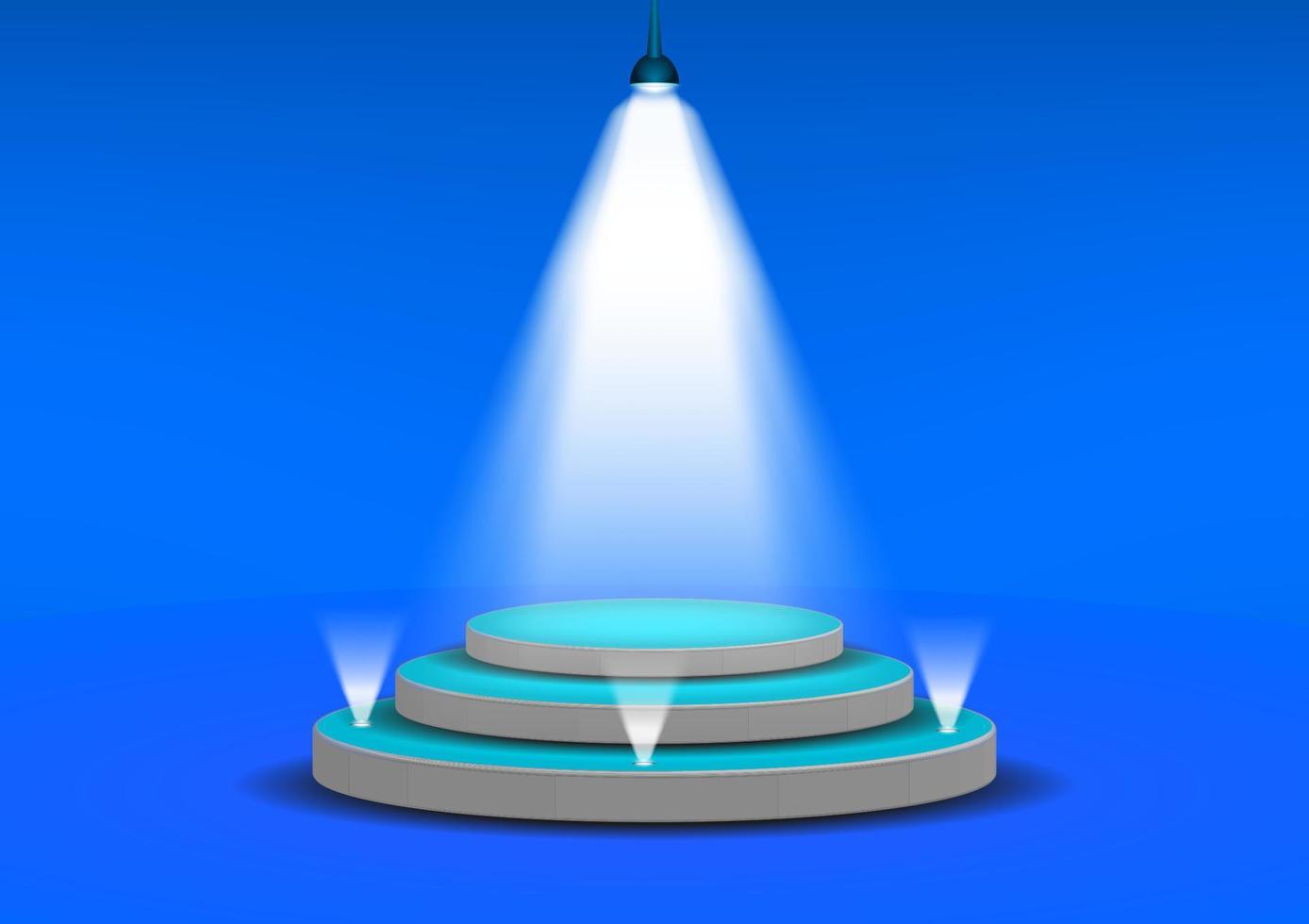 podium for show product with bright white light from spotlights blue background Vector illustration