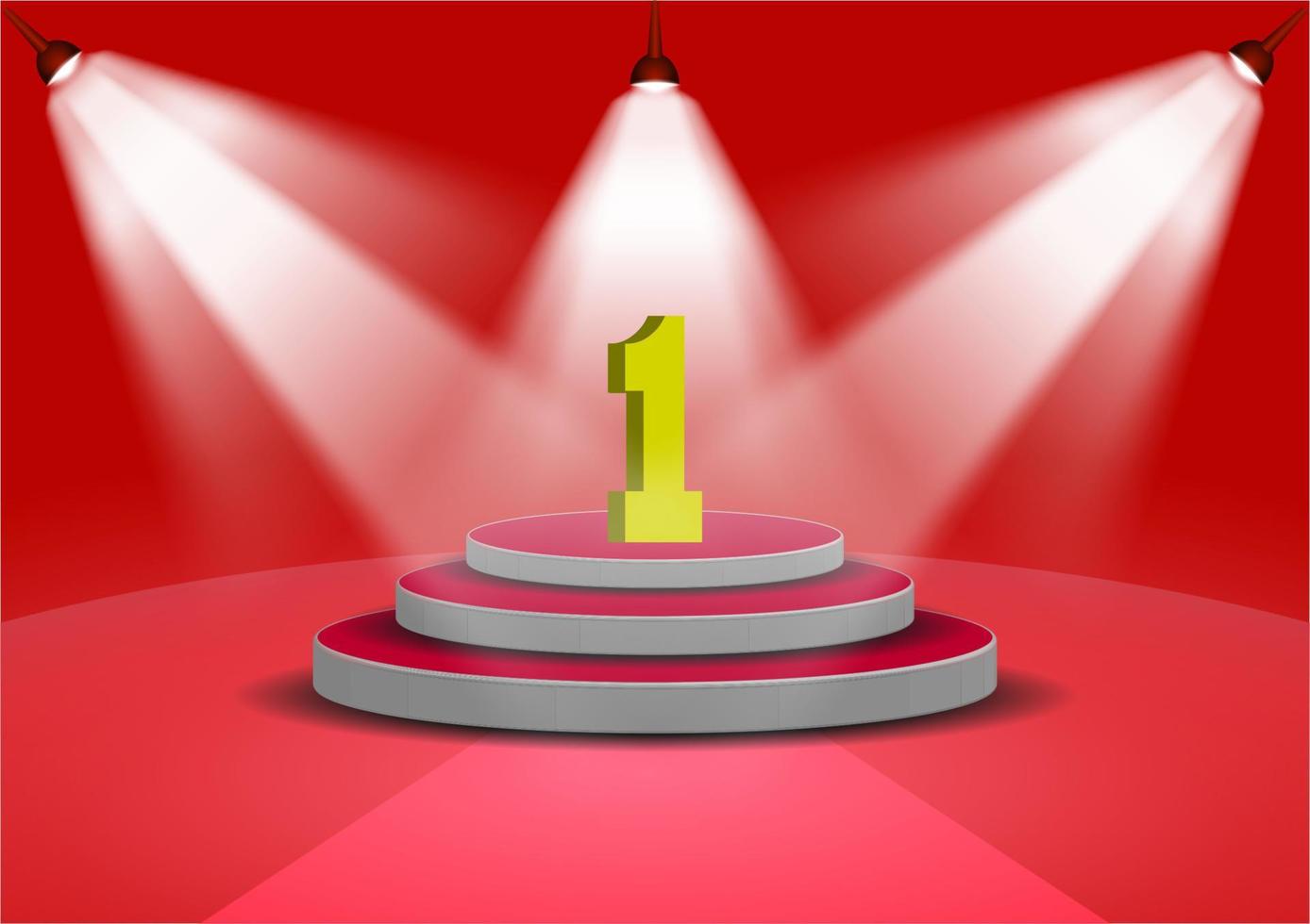 number 1 on podium is the winner is in first with bright white light from spotlights Vector illustration
