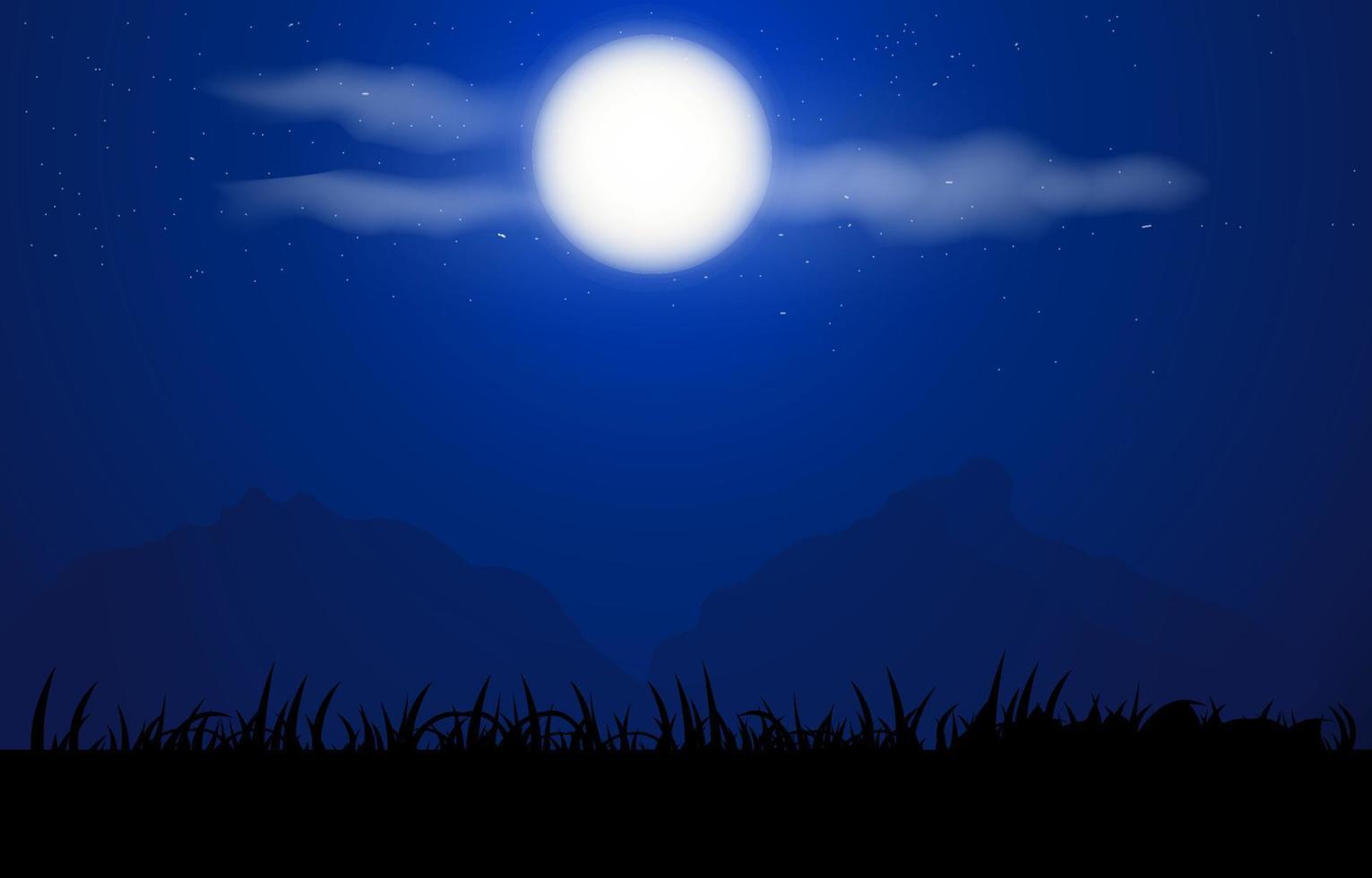 Moon on the sky with mountain at night time graphics design vector illustration