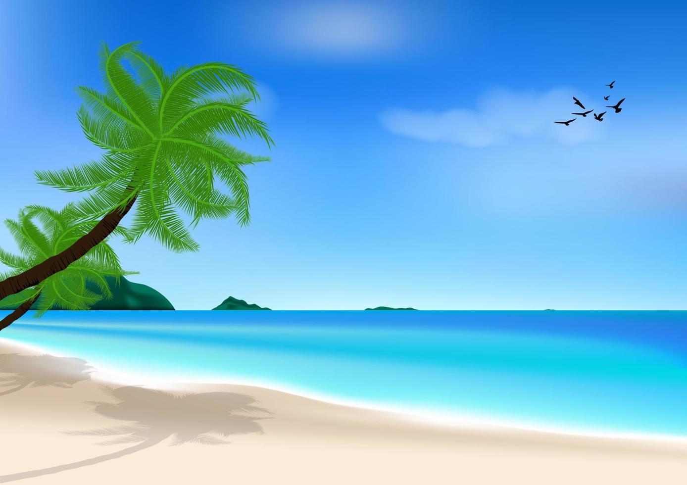 graphics drawing landscape view ocean and blue sky with palm vector illustration