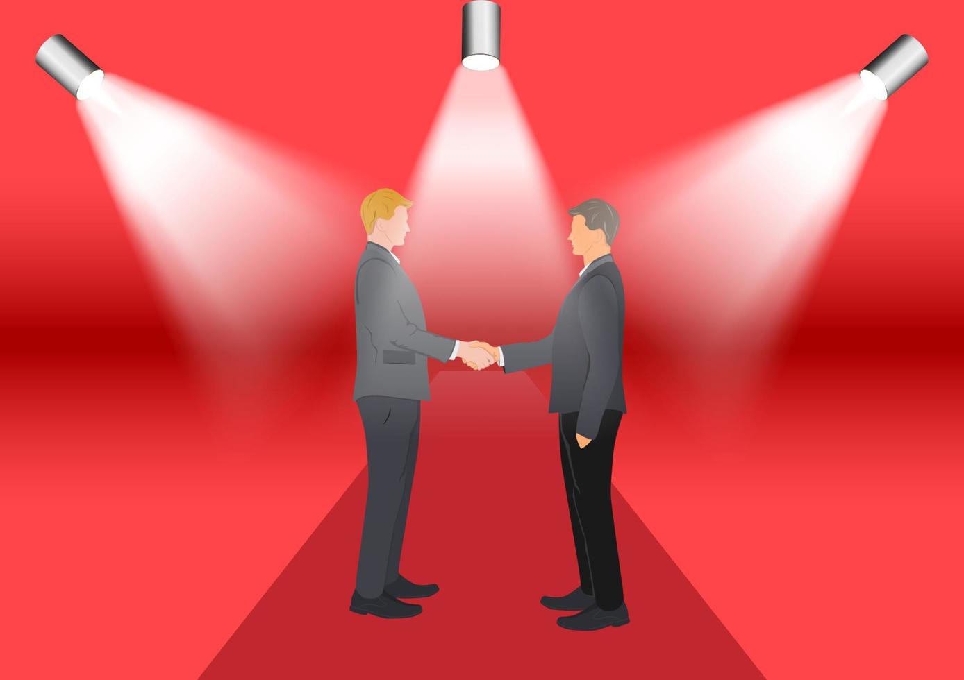 Drawing Graphics businessman shaking hands for successful negotiation for business with spotlight for show with red background vector