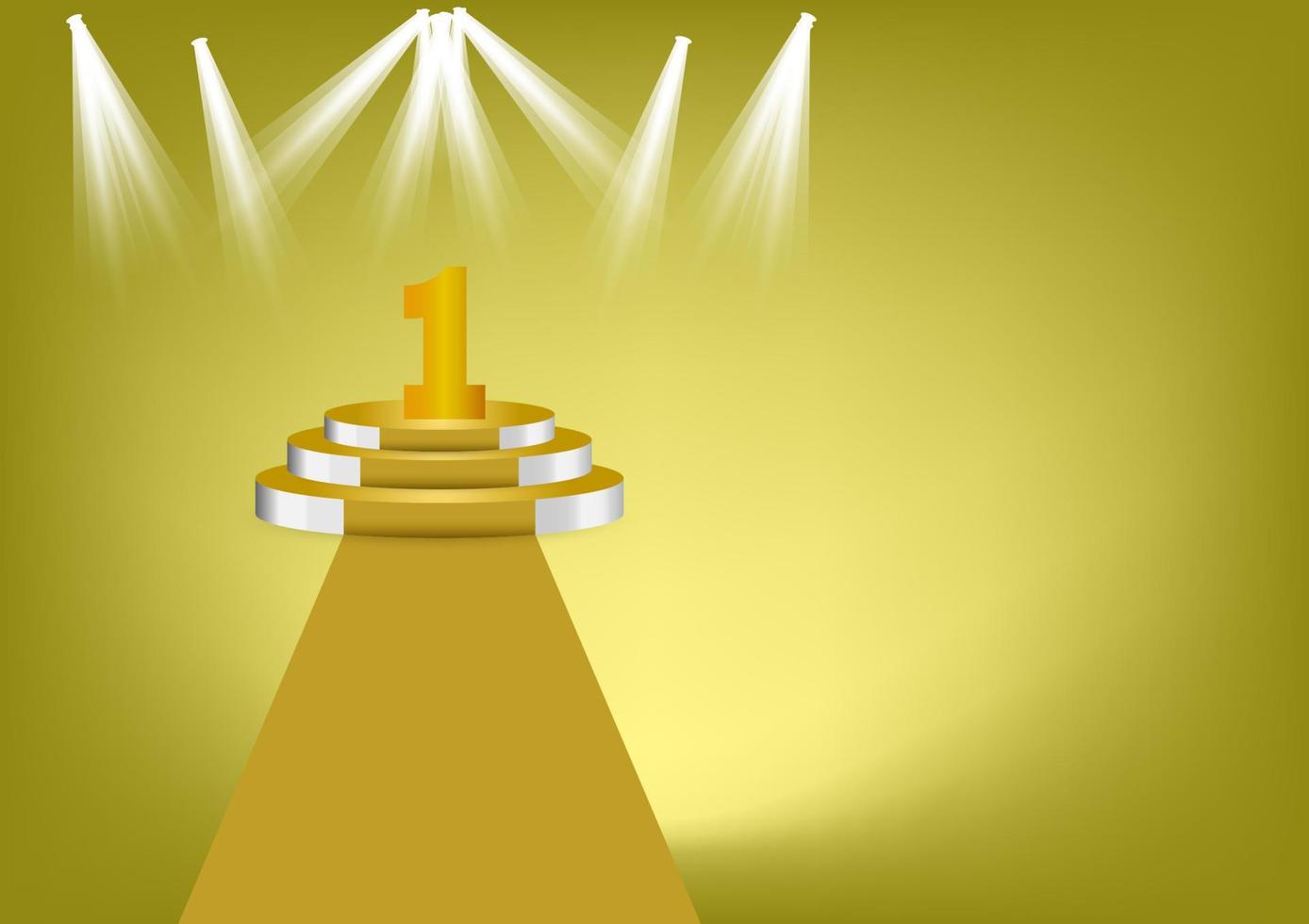 el color dorado número 1 en el podio dorado es el ganador en la primera ilustración vectorial con espacio de copia de fondo de color dorado vector