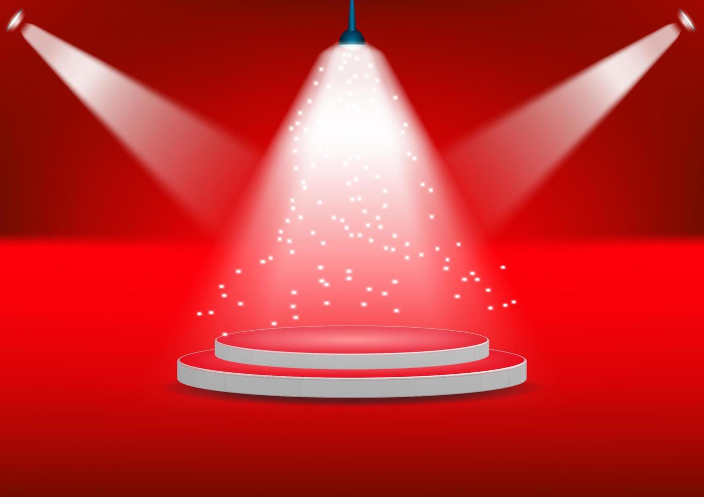 podium for show product with bright white light from spotlights red background Vector illustration