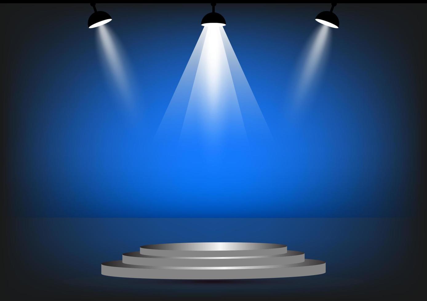 podium with spotlight for show with blue color tone wall background vector
