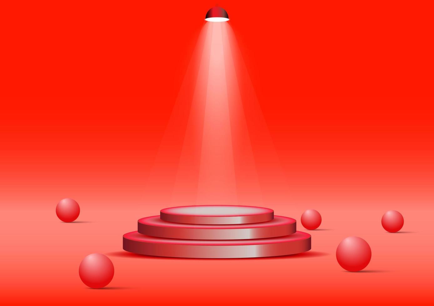 Stage Podium and spotlight with red ball vector illustration for show presentation