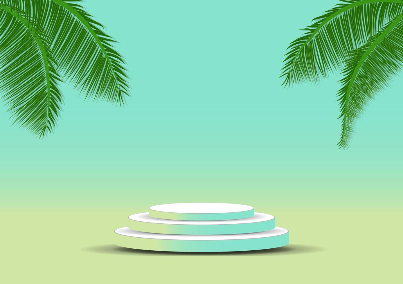 Stage Podium with leaf coconut vector illustration for show presentation