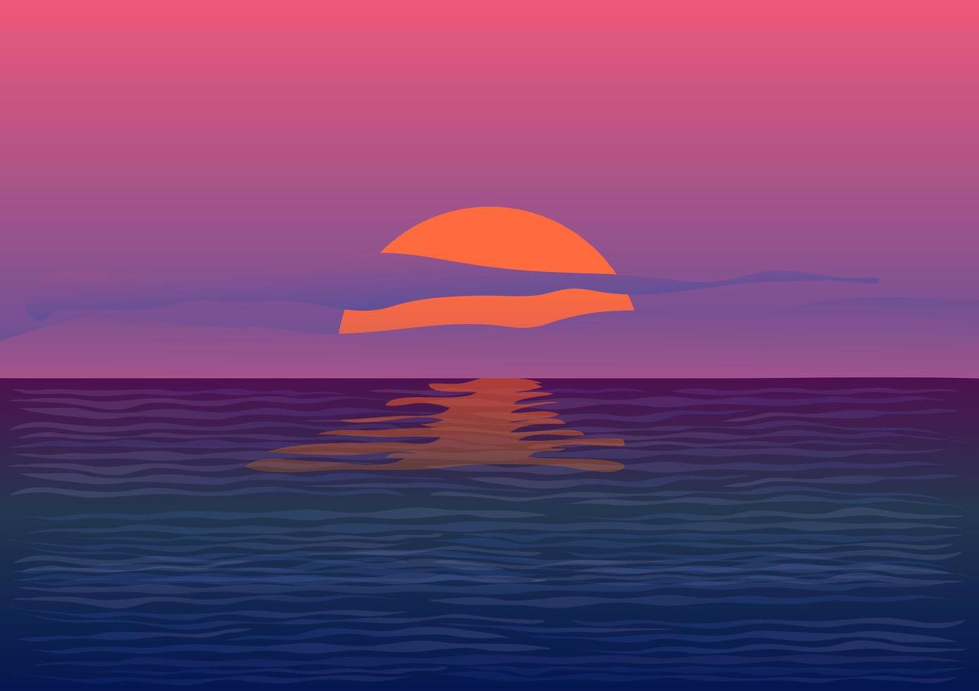 vista del paisaje dibujo puesta de sol o amanecer en la playa para el concepto de ilustración vectorial de fondo naturaleza romántica vector