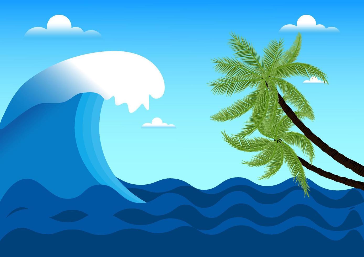 graphics design drawing ocean wave, coconut tree vector illustration