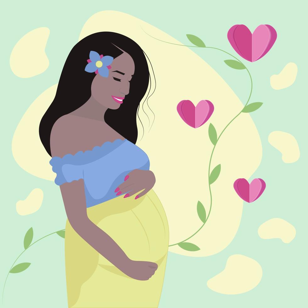 Pregnant woman, cute brunette vector