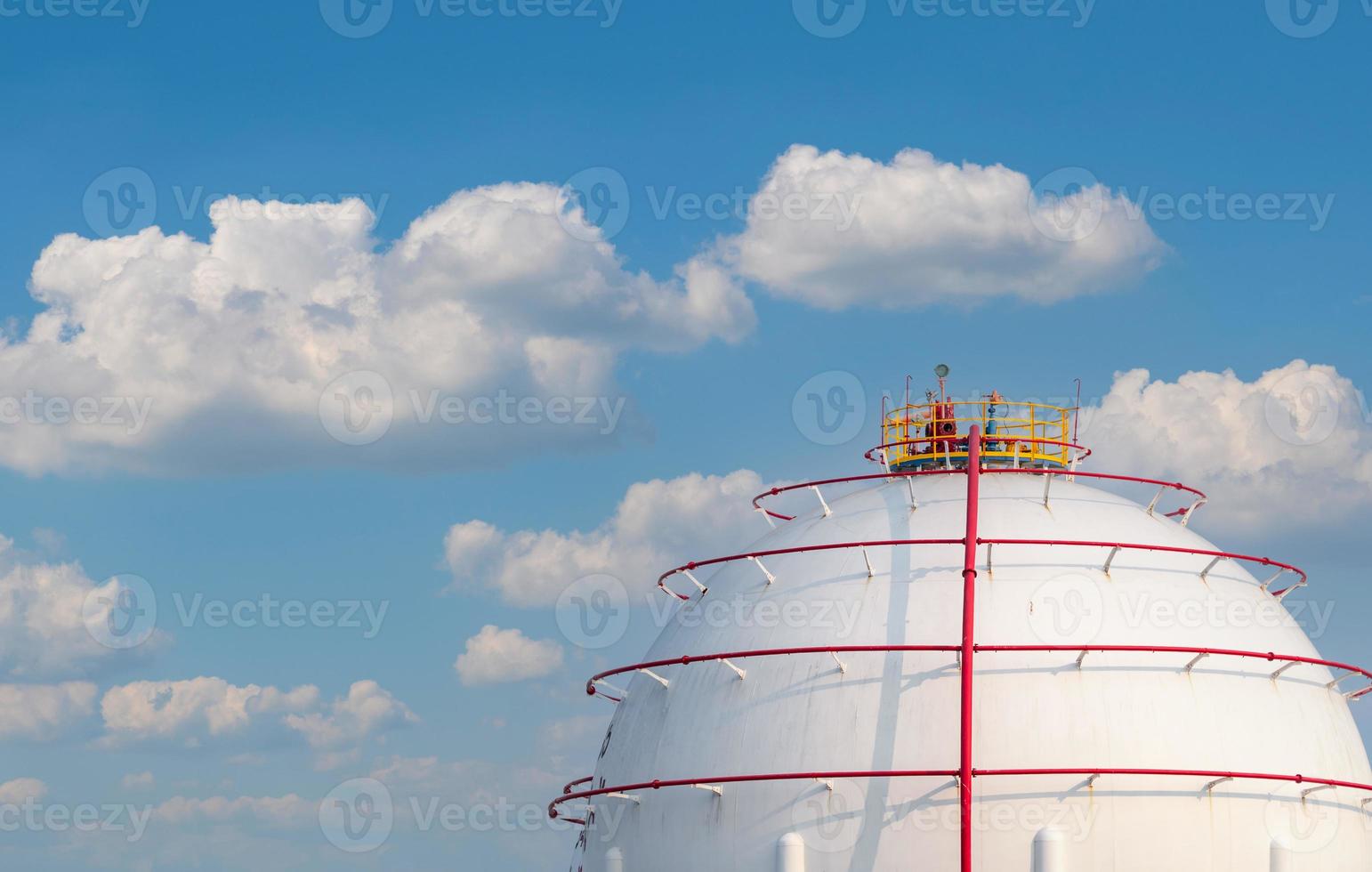 Industrial gas storage tank. LNG or liquefied natural gas storage tank. Spherical Gas reservoirs in petroleum refinery. Above-ground storage tank. Natural gas storage industry. Ball shape lpg tank. photo