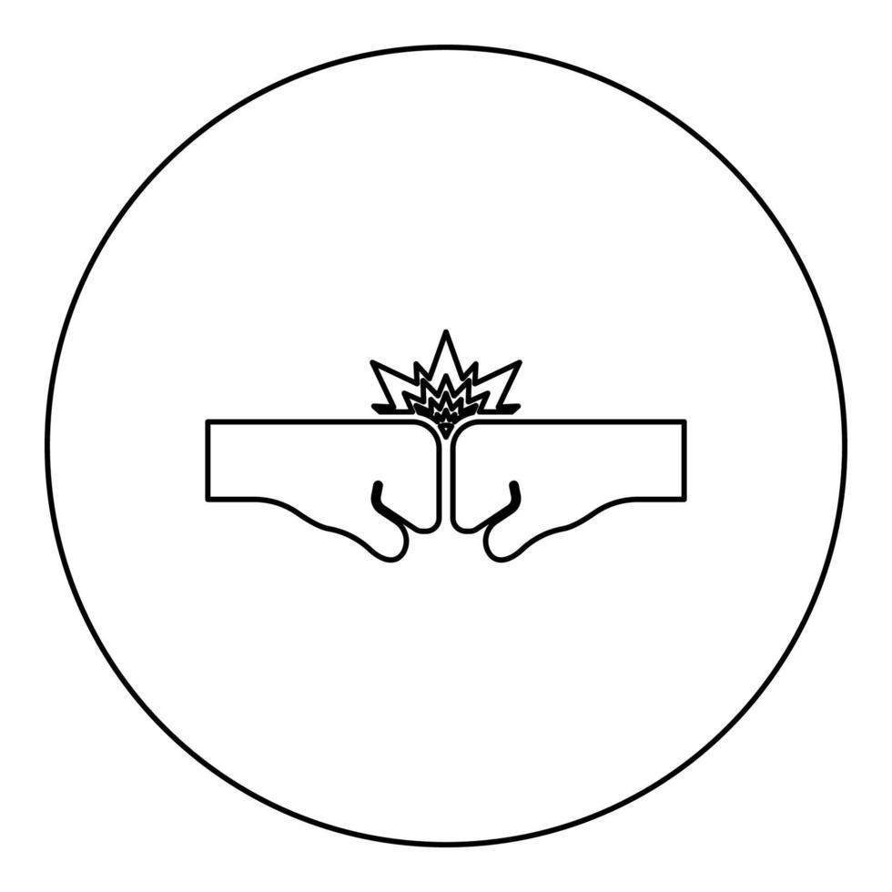 Collision of two fist icon in circle round black color vector illustration image outline contour line thin style