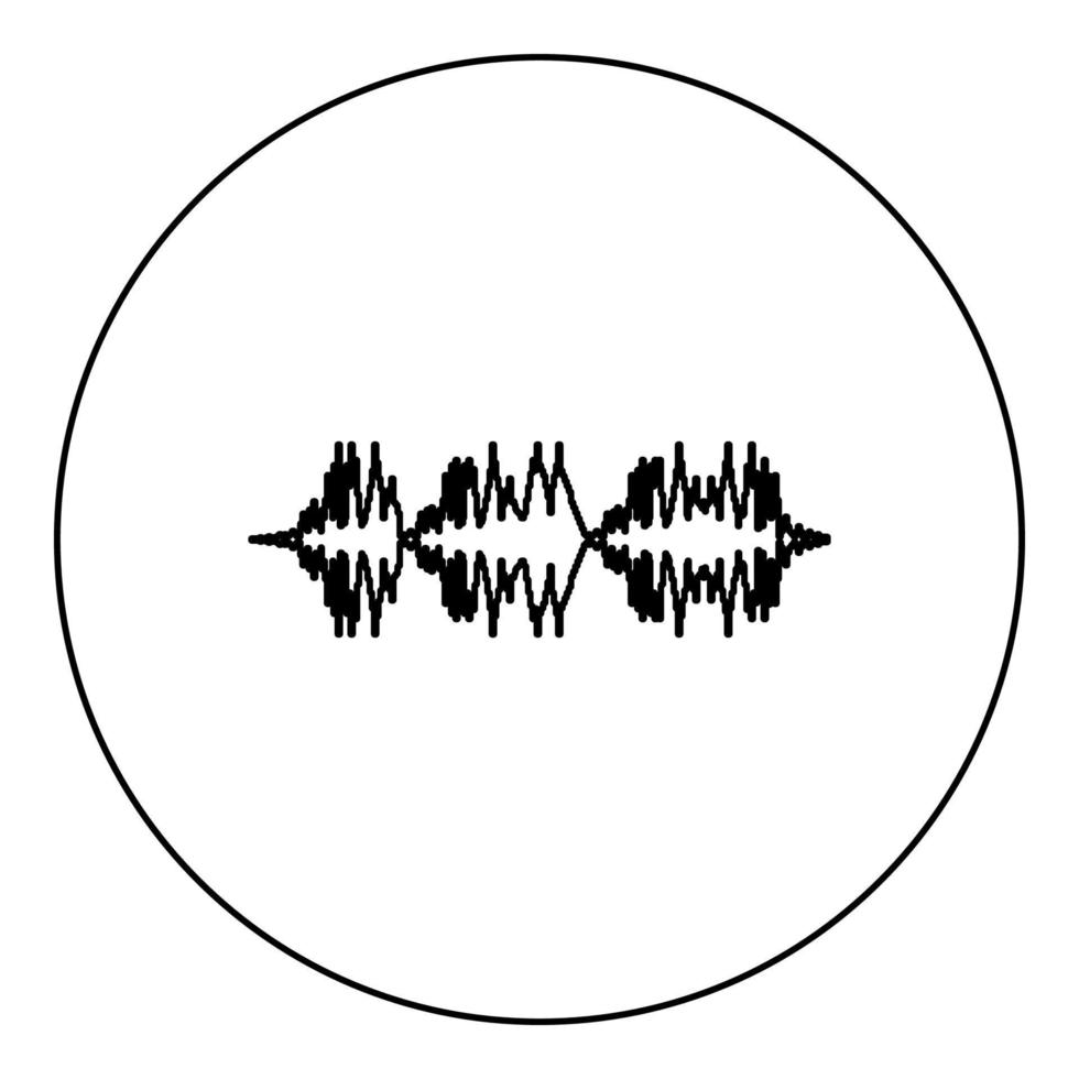 Radio wave wireless Pulse audio music icon in circle round black color vector illustration image outline contour line thin style