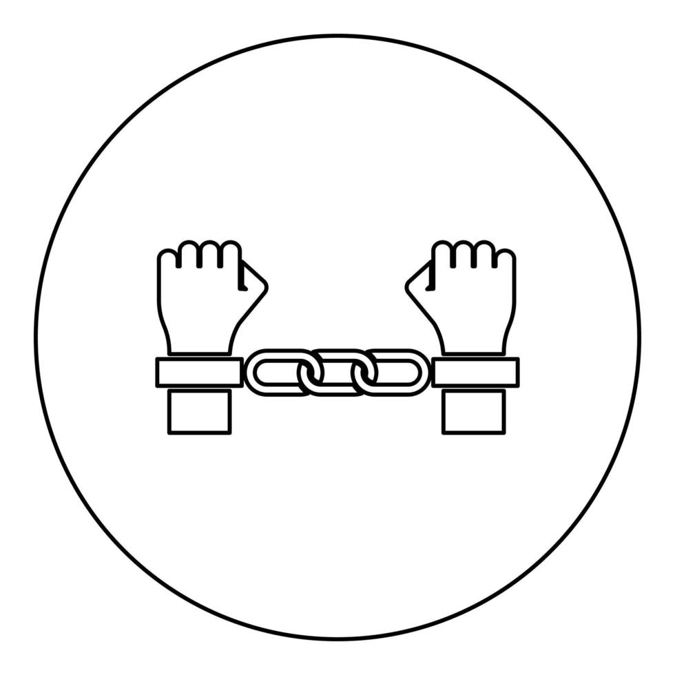 Hands in handcuffs Criminal concept Arrested punishment Bondage convict icon in circle round black color vector illustration image outline contour line thin style