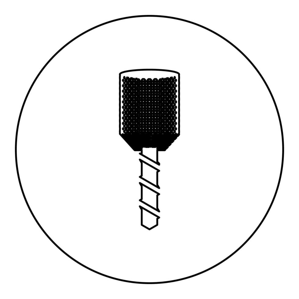 Drill bit auger in head drilling tool Milling machine spindle CNC factory icon in circle round black color vector illustration image outline contour line thin style