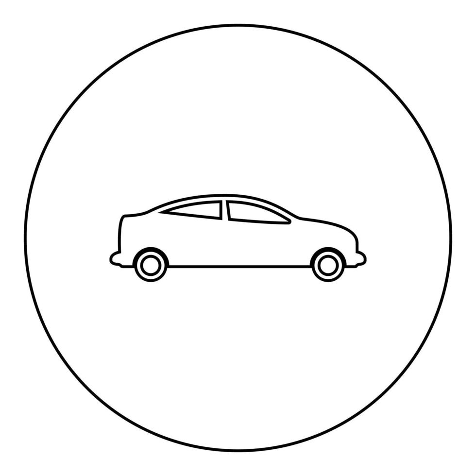 icono de sedán de coche en círculo redondo color negro vector ilustración imagen contorno línea de contorno estilo delgado
