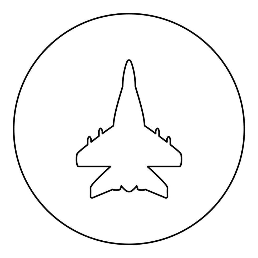 Jet plane fighter reactive pursuit military icon in circle round black color vector illustration image outline contour line thin style