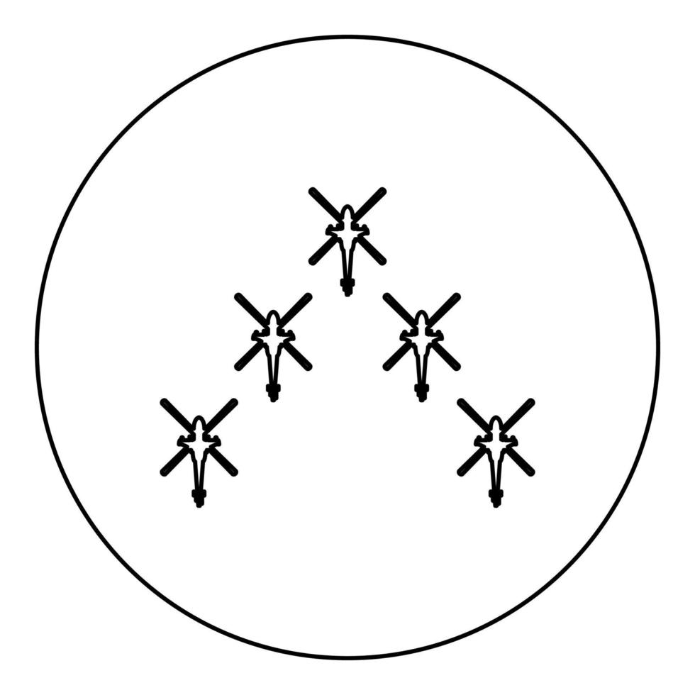 Group of combat helicopters military concept chopper in air army icon in circle round black color vector illustration image outline contour line thin style