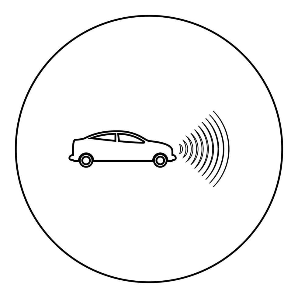 Car radio signals sensor smart technology autopilot front direction icon in circle round black color vector illustration image outline contour line thin style