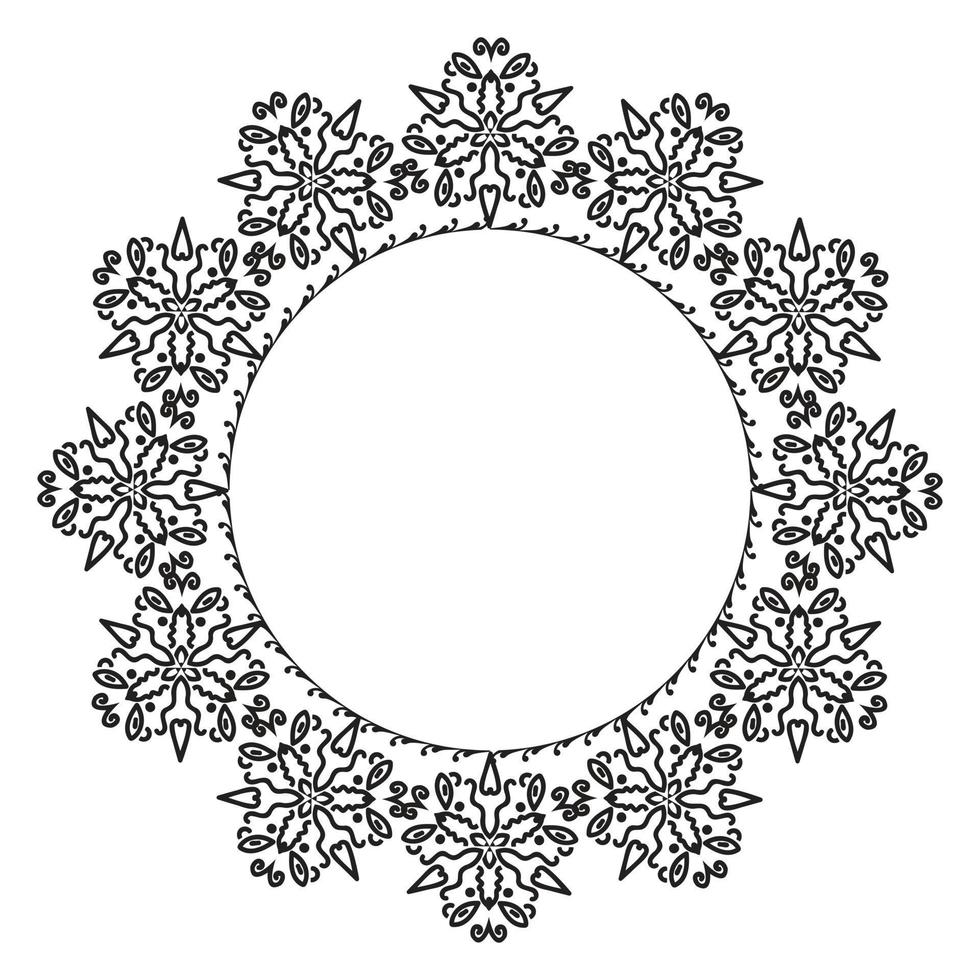 Openwork round frame. Ornament with curls in the shape of a circle. Black and white. Arabesque for decoration of cards and invitations. vector