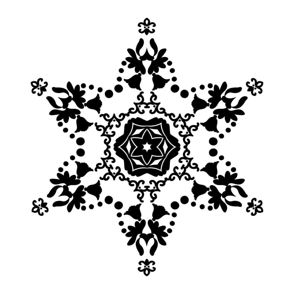 Vintage patterned star in black isolated on white background. Stylized Christmas or New Year star. Vector pattern.
