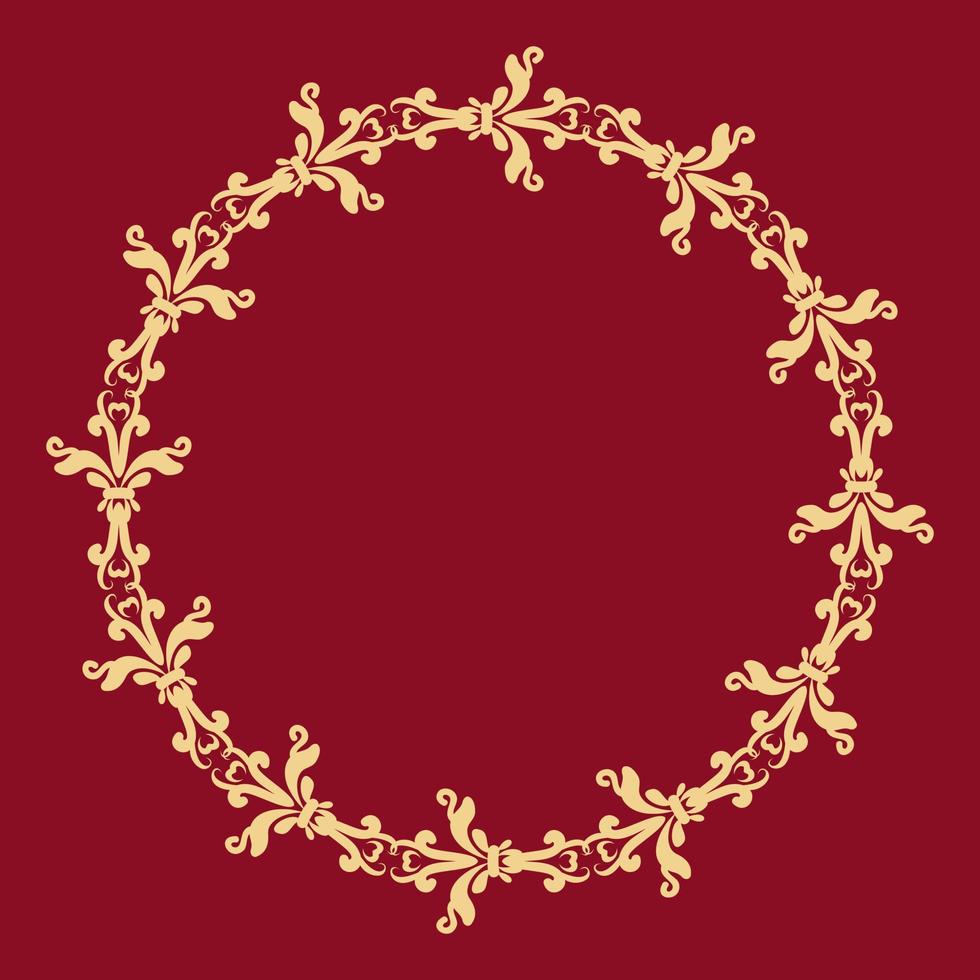 Gold round ornament. Decorative frame in oriental style. Place for text. Gold, red. Ornament for decoration of cards and invitations. vector