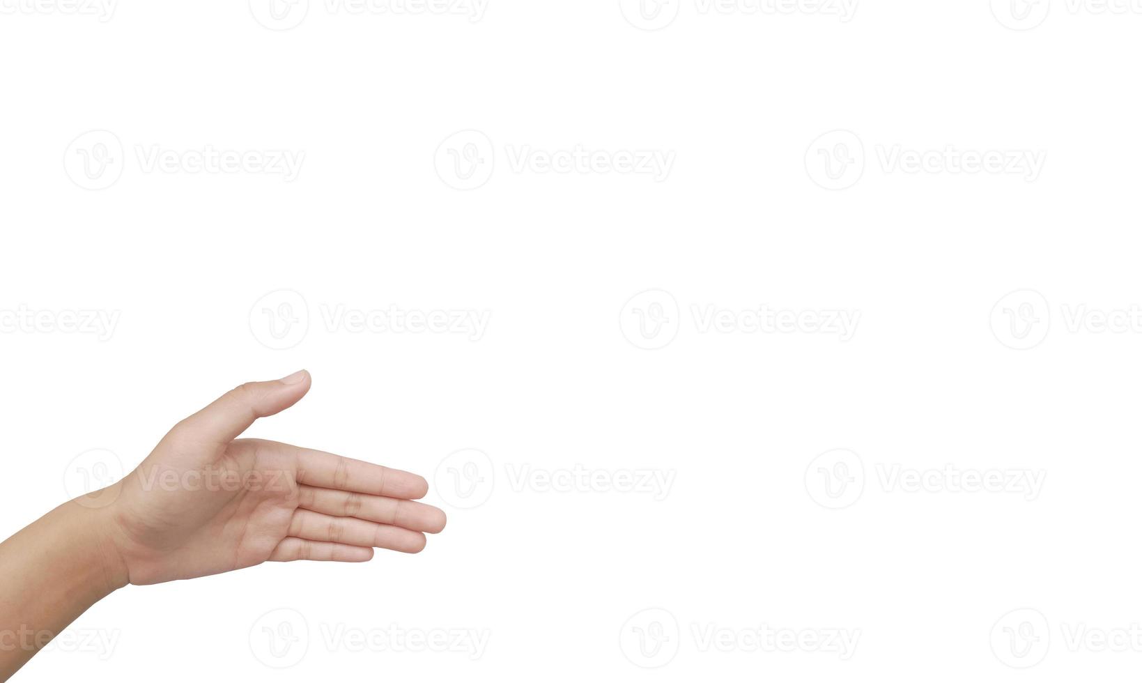 Close up Asian female unrecognizable business women shaking hands, sign arm and hand isolated on a white background copy space symbol language doing business photo