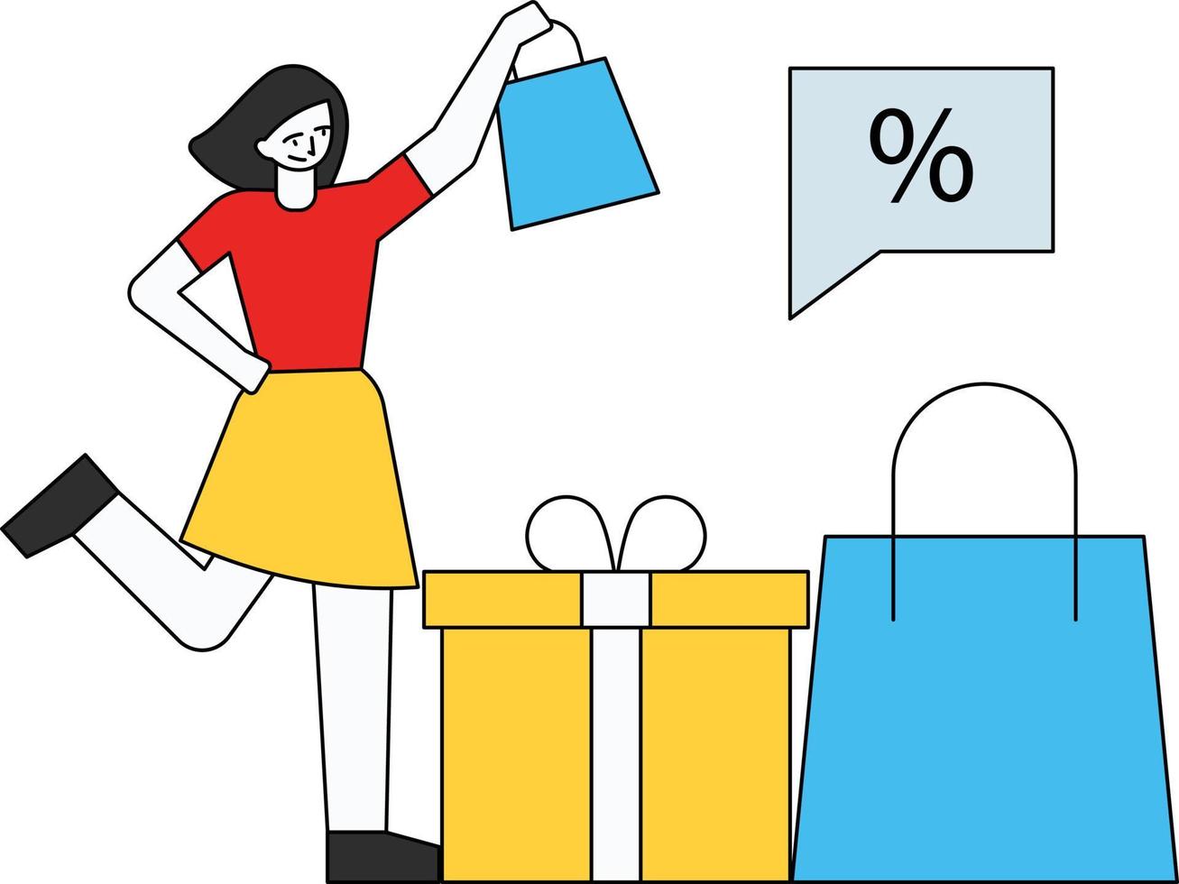 The girl is shopping at a discount. vector