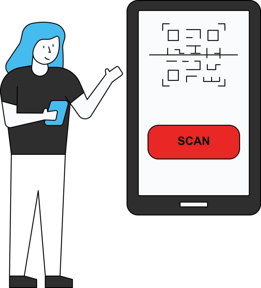 The girl is scanning the QR code. vector