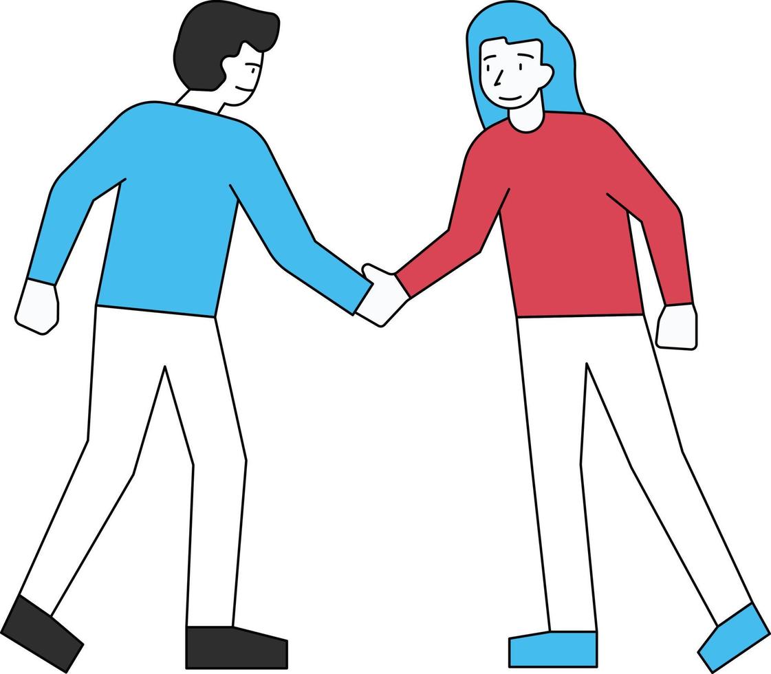 Boy and girl shaking hands. vector