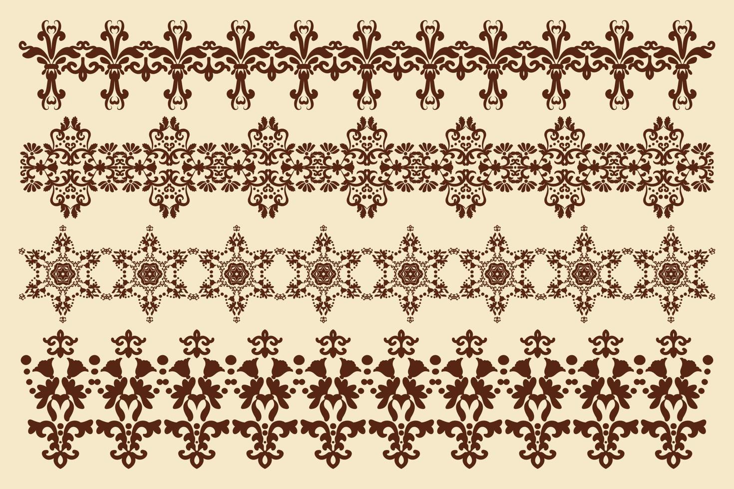 Patterned borders with floral elements. Set of ornaments in vintage style. Design element. Computer graphics. vector