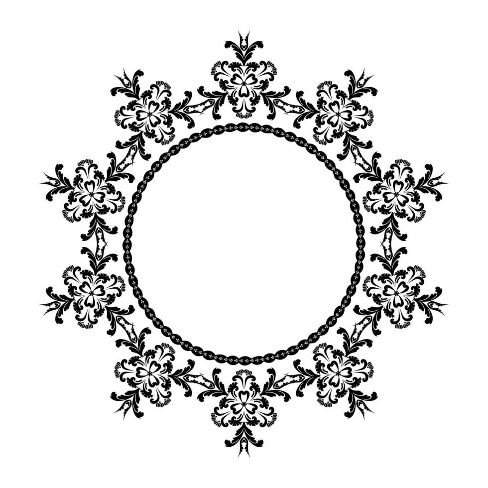 Round ornament in the form of a frame to decorate cards and invitations. Vector design element in oriental style. Black and white. Arabesque for decoration.